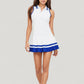 Sleeveless Tennis Dress with Zip Front Contrast Trim Collar and Colorblock Pleated Skirt