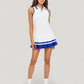Sleeveless Tennis Dress with Zip Front Contrast Trim Collar and Colorblock Pleated Skirt