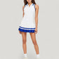 Sleeveless Tennis Dress with Zip Front Contrast Trim Collar and Colorblock Pleated Skirt