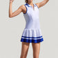 Sleeveless Tennis Dress with Zip Front Contrast Trim Collar and Colorblock Pleated Skirt