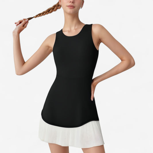 Sleeveless Tennis Dress with Scoop Neck Fitted Bodice and Contrast Pleated Hem