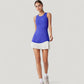 Sleeveless Tennis Dress with Scoop Neck Fitted Bodice and Contrast Pleated Hem