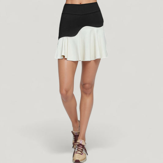 High Waist Colorblock Tennis Skirt with Sculpted Contrast Design and Flared Hem