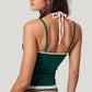 Contrast Trim Halter Tank Top with Fitted Silhouette and Double Strap Detail