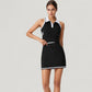 Sleeveless Cropped Polo Top with Contrast Collar and Side Stripe Detail