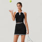 Sleeveless Cropped Polo Top with Contrast Collar and Side Stripe Detail