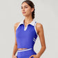 Sleeveless Cropped Polo Top with Contrast Collar and Side Stripe Detail