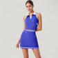 Sleeveless Cropped Polo Top with Contrast Collar and Side Stripe Detail