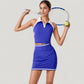 Sleeveless Cropped Polo Top with Contrast Collar and Side Stripe Detail