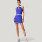 Sleeveless Cropped Polo Top with Contrast Collar and Side Stripe Detail