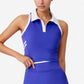 Sleeveless Cropped Polo Top with Contrast Collar and Side Stripe Detail