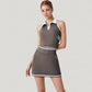 Sleeveless Cropped Polo Top with Contrast Collar and Side Stripe Detail