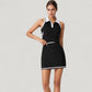 High Waist Athletic Skirt with Contrast Trim and Built-In Shorts