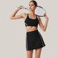 Two-Piece Activewear Set with Contrast Trim Sports Bra Tank and High Waist Skirt