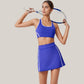 Two-Piece Activewear Set with Contrast Trim Sports Bra Tank and High Waist Skirt