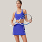 Two-Piece Activewear Set with Contrast Trim Sports Bra Tank and High Waist Skirt