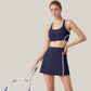 Two-Piece Activewear Set with Contrast Trim Sports Bra Tank and High Waist Skirt