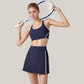 Two-Piece Activewear Set with Contrast Trim Sports Bra Tank and High Waist Skirt