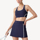 Two-Piece Activewear Set with Contrast Trim Sports Bra Tank and High Waist Skirt
