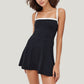 Square Neck Active Dress with Contrast Trim Straps and Fitted Flare Silhouette