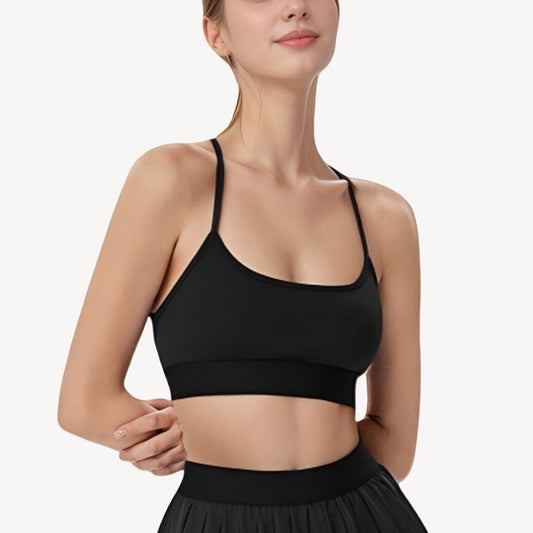 Strappy Sports Bra with Scoop Neck and Wide Underband for Light to Medium Support