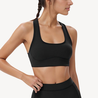 Scoop Neck Racerback Sports Bra with Wide Straps and Seamless Underbust Design