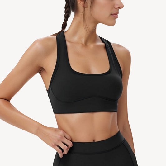 Scoop Neck Racerback Sports Bra with Wide Straps and Seamless Underbust Design