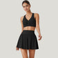 Two-Piece Activewear Set with V-Neck Ruched Sports Bra and High Waist Flare Skirt
