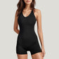 Sleeveless Active Romper with Scoop Neckline and Fitted Shorts One-Piece Design