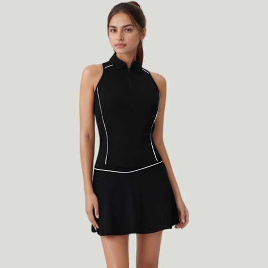 Sleeveless Performance Polo Tank with Zip Neckline and Contrast Piping for Golf and Tennis