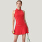Sleeveless Performance Polo Tank with Zip Neckline and Contrast Piping for Golf and Tennis