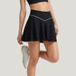 High Waist Flare Tennis Skirt with Contrast Piping and Flowy Athletic Silhouette