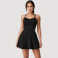 Strappy Athletic Dress with Built-In Shorts and Side Pocket Supportive Fit Stretch Fabric