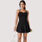 Strappy Athletic Dress with Built-In Shorts and Side Pocket Supportive Fit Stretch Fabric