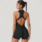 Sleeveless Zip Front Active Romper with High Neck and Fitted Stretch Fabric