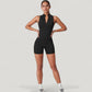 Sleeveless Zip Front Active Romper with High Neck and Fitted Stretch Fabric