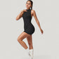 Sleeveless Zip Front Active Romper with High Neck and Fitted Stretch Fabric