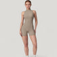 Sleeveless Zip Front Active Romper with High Neck and Fitted Stretch Fabric