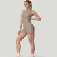 Sleeveless Zip Front Active Romper with High Neck and Fitted Stretch Fabric