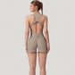 Sleeveless Zip Front Active Romper with High Neck and Fitted Stretch Fabric