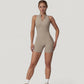 Sleeveless Zip Front Active Romper with High Neck and Fitted Stretch Fabric