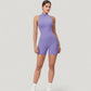 Sleeveless Zip Front Active Romper with High Neck and Fitted Stretch Fabric