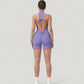 Sleeveless Zip Front Active Romper with High Neck and Fitted Stretch Fabric