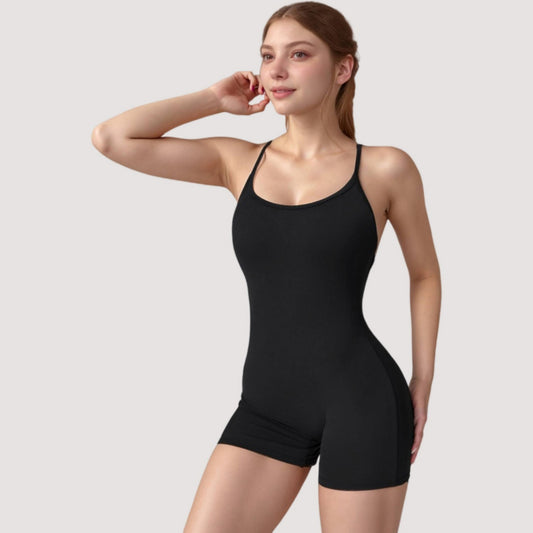 Strappy Activewear Romper with Fitted Bodice and Stretch Fabric for Flexible Movement