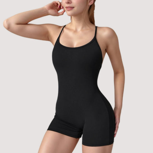 Strappy Activewear Romper with Fitted Bodice and Stretch Fabric for Flexible Movement