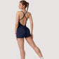 Strappy Activewear Romper with Fitted Bodice and Stretch Fabric for Flexible Movement