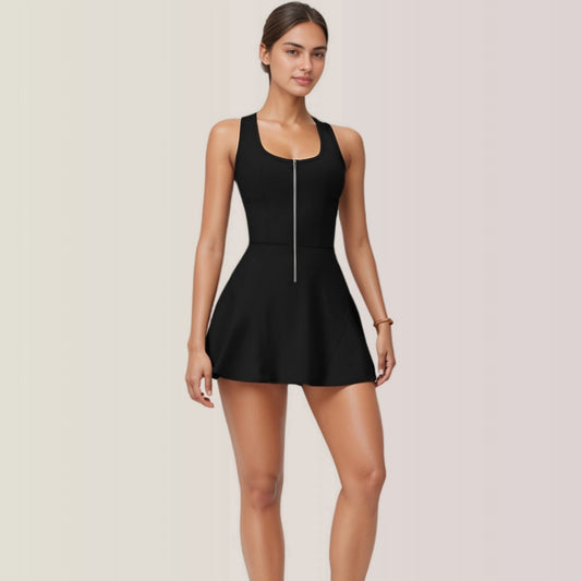 Activewear Romper with Skirt Overlay and Built-In Shorts Design