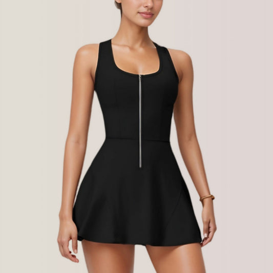 Activewear Romper with Skirt Overlay and Built-In Shorts Design