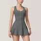 Activewear Romper with Skirt Overlay and Built-In Shorts Design