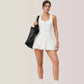 Activewear Romper with Skirt Overlay and Built-In Shorts Design